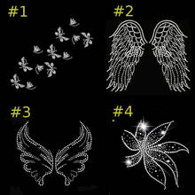 5pc/lot Angel wings butterfly flower shiny applique patches sticker Hotfix iron on crystal transfers design iron on patches 2024 - buy cheap
