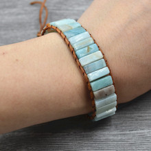 Handmade Jewelry Bohemia Bracelet Amazonite Single Vintage Leather Wrap Bracelet Semi Precious Stone Beaded Cuff Bracelet 2024 - buy cheap