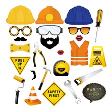 25pcs Construction DIY Photobooth Props Party Decorations Cartoon Hard Hat Warning Sign Photobooth Props Birthday Party Favors 2024 - buy cheap