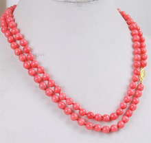 Collar de gancho para mujer, de Coral Rosa japonés, con cuentas redondas de 32 "y 6mm, regalo para mujer 2024 - compra barato