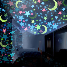 100PC 3D estrellas brillan en la oscuridad pegatinas de pared luminosas pared fluorescente pegatinas para niños habitación dormitorio decoración del hogar #0103 A1 # 2024 - compra barato