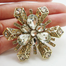 Vintage Retro Brown Snowflake Flower Pendant Gold-Tone Brooch Pin Austria Crystal 2024 - buy cheap