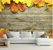 Murais personalizados 3d, fundo de outono com folhas coloridas em placa de madeira, sala de estar, sofá, tv, parede do quarto, papel de parede 2024 - compre barato