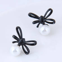 New black bow pearl Stud Earings For Women wholesale girl trendy earrings  Fashion Jewelry brincos 2024 - buy cheap