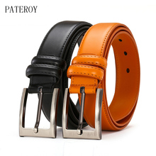 PATEROY-cinturón para cintura de cuero genuino para Hombre, cinturón de lujo con hebilla de Pin 2024 - compra barato