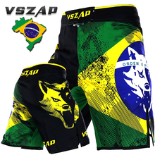 VSZAP Brasil Impressão dos homens Luta Grappling Pontapé Gel Treinamento de Boxe Tailandês Curta de Poliéster Mens Calções 2024 - compre barato