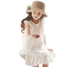 Летнее хлопковое белое платье без рукавов для девочек от 6 до 14 лет элегантная детская одежда для дня рождения свободное шифоновое платье с оборками для подростков 2024 - купить недорого