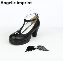 Zapatos de tacón alto para mujer, calzado de fiesta con estampado angelical, hecho a mano, para cosplay de chica mori y lolita, con alas de Ángel 2024 - compra barato