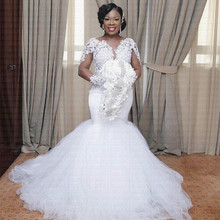 2020 African Sexy Lace Mermaid Wedding Dress Long Illusion Sleeve Bridal Gowns Vestido De Novia 2024 - buy cheap