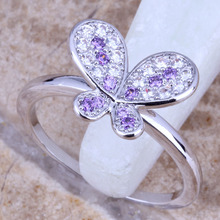 Flawless White CZ Purple Cubic Zirconia Silver Plated  Women's Jewelry Butterfly Ring Size 6 / 7 / 8 / 9 R0486 2024 - buy cheap