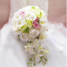 Buquê de rosas de casamento da cor branca e marfim, buquê de flores de orquídea artificial de seda artesanal para trabalho em casamento 2024 - compre barato