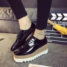 Spring Casual Solid Flat Women Shoes Patent Leather Lace-Up Loafers Flat Platforms British Style Ladies Oxfords C273 2024 - buy cheap