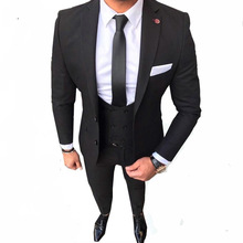 Esmoquin de novio negro de dos botones de alta calidad, trajes de fiesta de bodas para hombre, solapa de muesca (chaqueta + Pantalones + chaleco + corbata) n. °: 45 2024 - compra barato