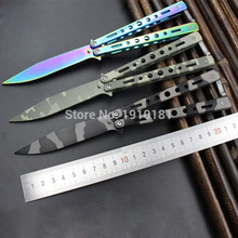 Colorful Stainless Steel Training Knife Titanium Camo Knife Butterfly Game No Edge Dull Tool 2024 - buy cheap