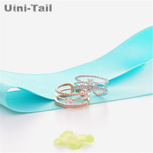 Uini-tail anel aberto de prata esterlina 925, versão coreana dos quatro quadrados, três camadas, feminino, tendências da moda, alta qualidade 2024 - compre barato