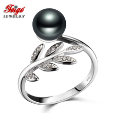 FEIGE Brand 8-9mm Black Pearl Ring Resizable 925 Sterling Silver Ring for Women Natural Pearls Wedding Ring Black Pearl Jewery 2024 - buy cheap