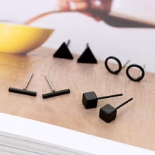 Jisensp 4 pairsset Small Round Triangle Bar Stud Earring for Women Geometric Square Earrings Black Jewelry Earings Wholesale 2024 - buy cheap