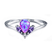 Bamos Vintage Purple Fire Opal Engagement Ring Simple Flower Wedding Rings For Women Fashion Silver Color Jewelry 2024 - buy cheap