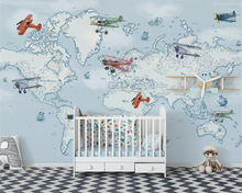 Beibehang Custom children's room interior decoration 3d wallpaper hand-painted children cartoon plane ocean map 3d wallpaper 2024 - buy cheap