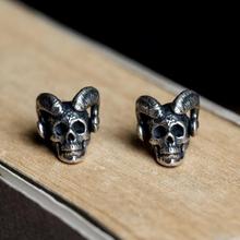 Latest Vintage Real 925 Sterling Silver Skull Earrings Evil Satan Head Stud Earrings Punk Ear Jewelry 2024 - buy cheap