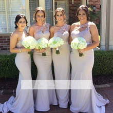 Cheap Bridesmaid Dresses Under 50 Mermaid One-shoulder Satin Appliques Lace Long Wedding Party Dresses 2024 - buy cheap
