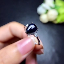 Fashion grace water drop Natural black  starlight sapphire Ring S925 Silver Natural gemstone Ring Women girl party gift Jewelry 2024 - buy cheap