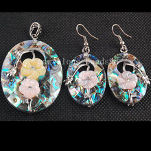 Free Shipping Beautiful jewelry  New Zealand Abalone Shell Oval Flower Dangle Earring Pendant Set MC3539 2024 - buy cheap