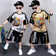 Gold Silver kids Jazz Clothing set dancing Bling Sequined Girls Boys Hip Hop Summer Show Outfits For 6 8 10 12 14 Years 2024 - buy cheap