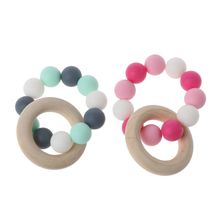 Pulseras de lactancia para bebé, mordedor de madera, cuentas de silicona para morder, sonajeros de dentición, juguetes, pulseras Montessori 2024 - compra barato