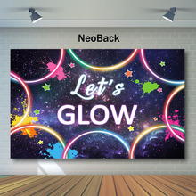 NeoBack-fondo brillante Let's para foto, cartel de cumpleaños que brilla en la oscuridad, Fondo de foto de pintura de neón láser 2024 - compra barato