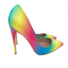 Brand shoes ladies rainbow high heels 12 CM pointed shallow mouth stiletto single shoes wedding party evening shoes 2024 - buy cheap