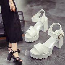 2018 new sandals thick with a word buckle fish mouth solid color sandals female waterproof platform high heel women shoes 2024 - buy cheap