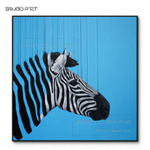 Pintura a óleo sobre tela, feito a mão, alta qualidade, animal, zebra, plano de fundo azul, pintura a óleo para decoração de sala de estar 2024 - compre barato