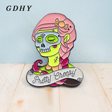 GDHY Pretty Creepy Pink Girl Brooch Spider Web Skull Mask Pretty Creepy Glow-in-the-Dark Enamel Pin Punk Badge Jewelry 2024 - buy cheap