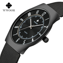 2017 marca de lujo superior WWOOR hombres Ultra delgado impermeable deportes relojes de pulsera de cuarzo para hombres reloj negro masculino relogio masculino 2024 - compra barato