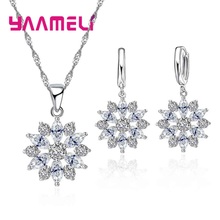 Exquisite Flower Shape Big Stone Crystal Pendant Neckalce Earrings Women 925 Sterling Silver Jewelry Set New Arrivals 2024 - buy cheap