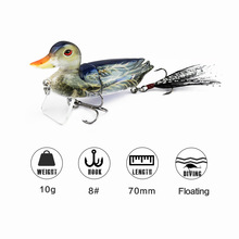 Isca de pesca biônica em formato de pato, isca de pesca com várias seções realista, modelo de animal de 7cm 10g 8 #, simulação de pato, peixe flutuante 2024 - compre barato