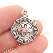 BULK 30pcs Lots Nickle Free Alloy Fire Dept Firefighter Fireman Badge Charms Antique Silver Plated Metal DIY Making 18*22mm 1.8g 2024 - buy cheap