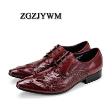 Alta qualidade primavera/outono preto/vermelho/marrom couro genuíno plano oxford estilo crocodilo sapatos de casamento para homens 2024 - compre barato