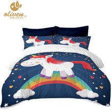 Colorful Unicorn Design Bedding Set Kids Cartoon Duvet Cover Set Rainbow Bed Cover Sweet Bedclothes Pillowcase Home Textile 2024 - buy cheap