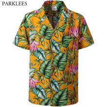 Palm Tree Print Hawaiian Shirt Men 2019 Fashion Summer Short Sleeve Mens 100% Cotton Shirt Casual Vacation Tops Shirts for Men 2024 - buy cheap