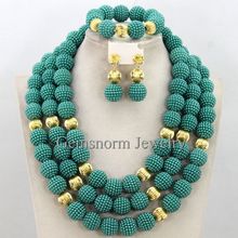 Conjunto de collar de perlas de fiesta Nigeriano para mujer, joyería Africana azul turquesa de lujo, conjunto de joyería de disfraz, envío gratis, WB518 2024 - compra barato