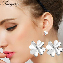 ANENJERY 925 Sterling Silver Good Luck Clover Stud Earrings For Women Gift pendientes oorbellen boucle d'oreille S-E10 2024 - buy cheap