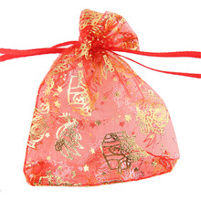 100pcs/pack Red And Gold Christmas Gift And Angel Organza Pouch Gift Drawstring Bags Fit Packing 7*9cm 2024 - buy cheap