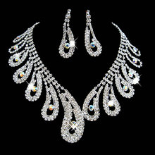 Conjunto de joias de casamento com pingente de cristal austríaco, conjunto de brincos de colar banhado a prata de luxo 2024 - compre barato