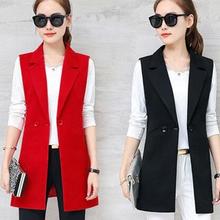 Spring Sleeveless Jacket Long Suit Vest Women Office Slim Blazer Vest Coat Waistcoat Lady Elegant Black/Red/Blue DV511 2024 - buy cheap