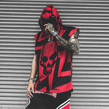 Tank Tops Men 2019 Summer Hip Hop Hooded Sleeveless Skull Print Color Block Punk Style Vest Casual Streetwear Male Tees 2024 - buy cheap