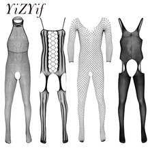 Full Body Stocking Sheer fishnet lingerie Men See Through Halter Neck/Long Sleeves/Hollow Out/Crotchless Stretchy Pantyhose Men 2024 - buy cheap
