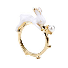 MQCHUN белый Пасхальный кролик с кольца с искусственным жемчугом модные милые очаровательные эмаль кролик обруч кольцо для женщин девушек цепочка на счастье очаровательный уплотнительное кольцо 2024 - купить недорого