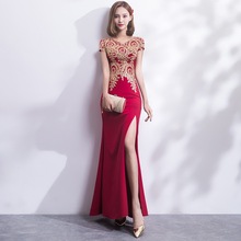 Cheongsam bordado largo tradicional chino Vintage, vestido de novia rojo de sirena, Sexy, Qipao con abertura, moderno, 2018 2024 - compra barato